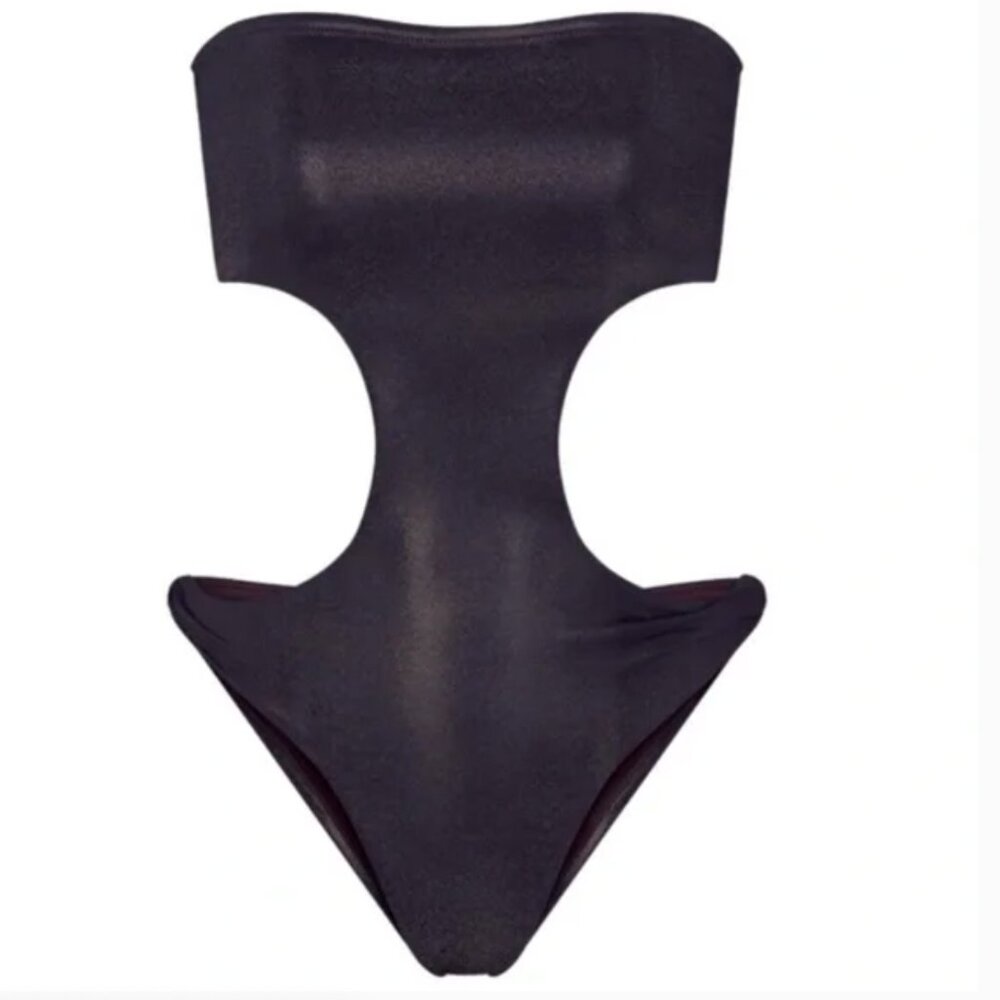 SKIMS Black Strapless Cutout One-Piece Swimsuit